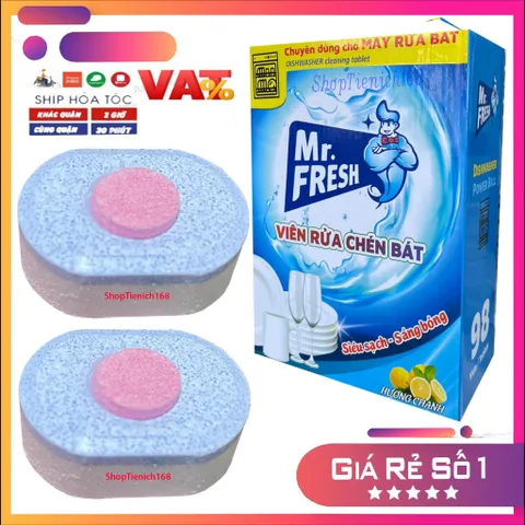 Viên rửa chén Mr.Fresh Hương chanh 98 viên - Giúp làm sạch, bóng và bảo vệ thủy tinh, phù hợp cho máy rửa chén