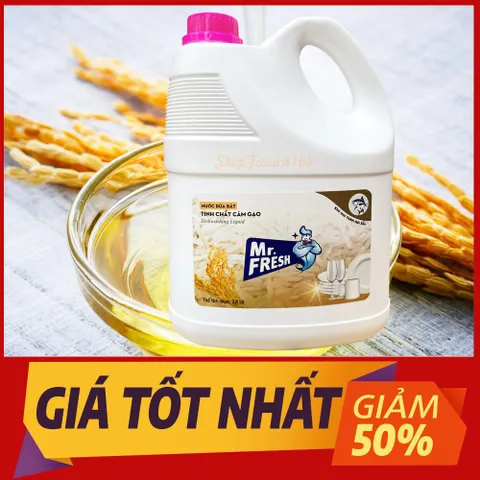 Nước Rửa Chén Mr.Fresh 3.8L Hương Cám Gạo - An Toàn, Dịu Nhẹ Da Tay, Đánh Bay Dầu Mỡ Nhanh Chóng, Thân Thiện Môi Trường