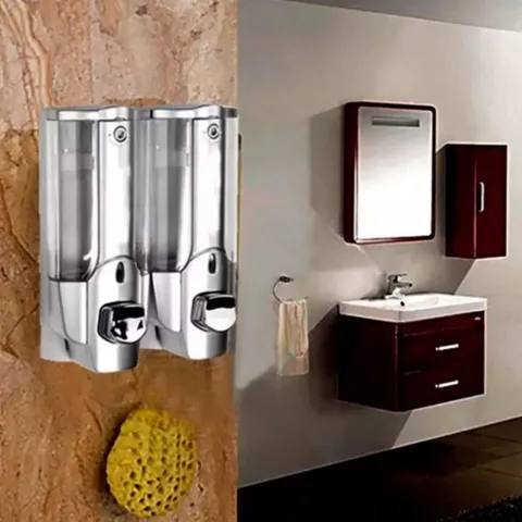 Hộp xà phòng nhấn 2 bình gắn tường cao cấp bằng nhựa - Bộ đựng xà phòng tiện lợi cho nhà bếp và phòng tắm