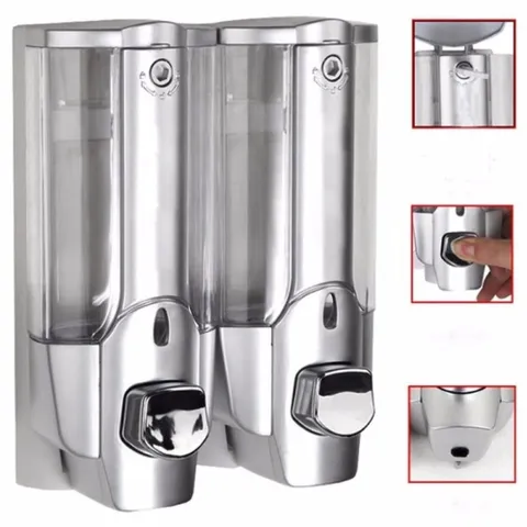 Hộp xà phòng nhấn 2 bình gắn tường cao cấp bằng nhựa - Bộ đựng xà phòng tiện lợi cho nhà bếp và phòng tắm