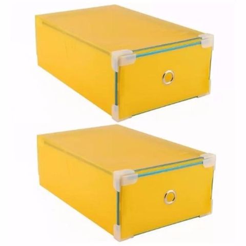 Bộ 2 Hộp Đựng Giày Trong Suốt Viền Kim Loại - Giữ Giày Ngăn Nắp, Bảo Quản Hiện Đại, Thiết Kế Tiện Lợi Từ Hồng Kông