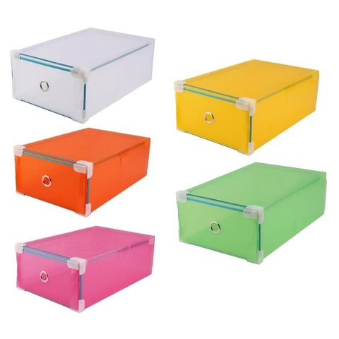 Bộ 5 Hộp Đựng Giày Trong Suốt Viền Kim Loại - Tiện Lợi, Gọn Gàng, Bảo Quản Giày Sạch Sẽ, Đủ Màu Sắc Cá Tính