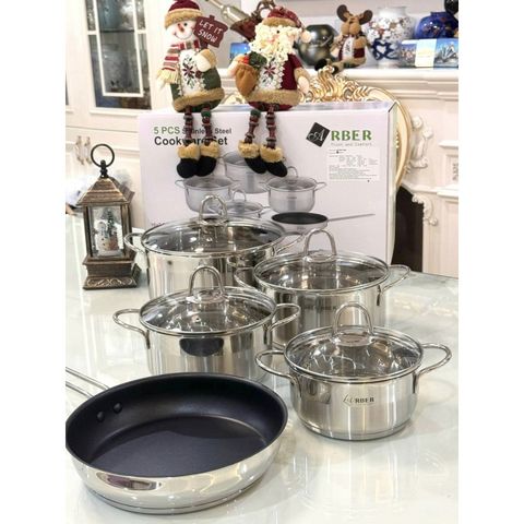 Bộ nồi inox 5 món Arber SALMON - Tiện lợi cho mọi bữa ăn, chất liệu cao cấp, bảo hành 12 tháng, lý tưởng cho nhà bếp hiện đại