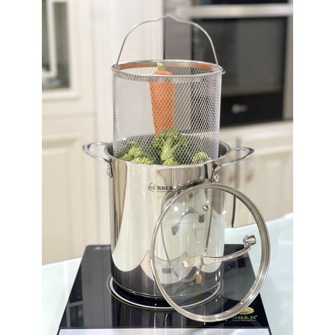Nồi Inox Chiên Ngập Dầu Arber AN-03VH - Bộ Nồi 3 Đáy Chịu Nhiệt Có Giỏ Inox Tiện Lợi 18x21cm, Dùng Bếp Từ