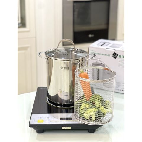 Nồi Inox Chiên Ngập Dầu Arber AN-03VH - Bộ Nồi 3 Đáy Chịu Nhiệt Có Giỏ Inox Tiện Lợi 18x21cm, Dùng Bếp Từ