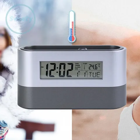Đồng hồ đa năng tích hợp khay đựng bút và đo nhiệt độ - Đồng hồ báo thức kỹ thuật số cho văn phòng tiện lợi