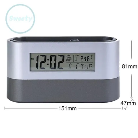 Đồng hồ đa năng tích hợp khay đựng bút và đo nhiệt độ - Đồng hồ báo thức kỹ thuật số cho văn phòng tiện lợi