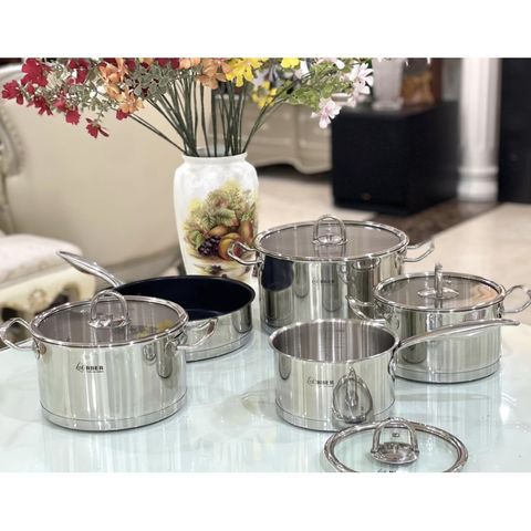 Bộ nồi inox 3 đáy Arber AN-05BB - Bộ bếp đa năng 5 món với chất liệu cao cấp, bảo hành 12 tháng, hoàn hảo cho mọi gia đình