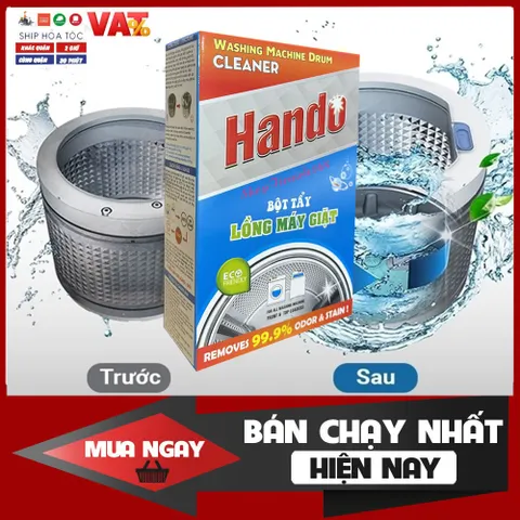 Hộp 2 Gói Tẩy Lồng Máy Giặt Hando Siêu Sạch Thế Hệ Mới - Sạch Bóng, Dễ Sử Dụng, Giải Pháp Hoàn Hảo Cho Máy Giặt