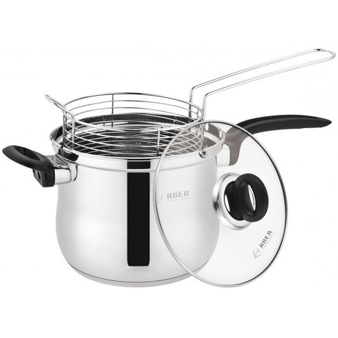 Quánh Inox Chiên Ngập Dầu Arber AN-02VH - Bộ Nồi Bếp Từ 1,4L đến 6L Kèm Giỏ Inox, Thời Gian Bảo Hành 12 Tháng