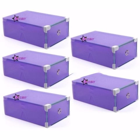 Bộ 5 Hộp Đựng Giày Trong Suốt Có Ngăn Kéo Viền Kim Loại TI740 - Giải Pháp Bảo Quản Giày Dép Ngăn Nắp, Chống Ẩm Mốc, Mầu Tím
