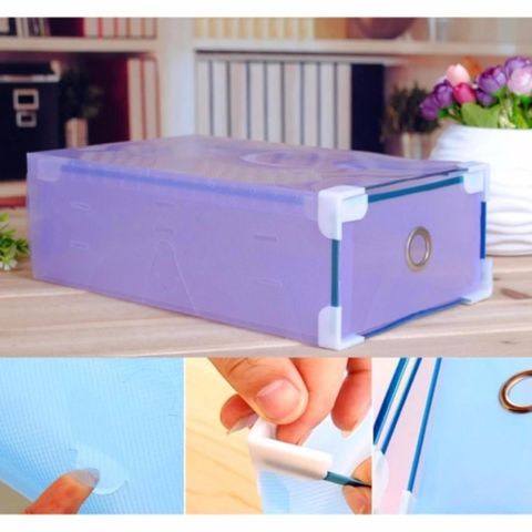 Bộ 5 Hộp Đựng Giày Trong Suốt Có Ngăn Kéo Viền Kim Loại TI740 - Giải Pháp Bảo Quản Giày Dép Ngăn Nắp, Chống Ẩm Mốc, Mầu Tím
