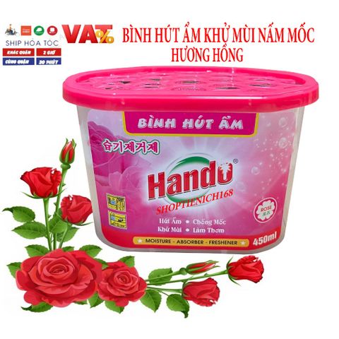Bộ 3 Bình Hút Ẩm Khử Mùi Nấm Mốc Hando 450ml - Hương Hoa Hồng Dịu Nhẹ, Giữ Không Gian Thoáng Mát, Chống Ẩm Hiệu Quả