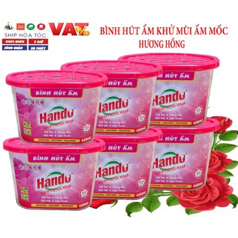 Bộ 3 Bình Hút Ẩm Khử Mùi Nấm Mốc Hando 450ml - Hương Hoa Hồng Dịu Nhẹ, Giữ Không Gian Thoáng Mát, Chống Ẩm Hiệu Quả