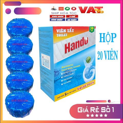 Hộp 20 Viên Tẩy Bồn Cầu Hando - Khử Mùi & Tự Động Làm Sạch Toilet - An Toàn & Hiệu Quả Ví Nước Xanh Mát