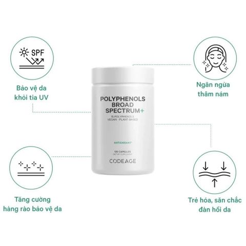 [Nhập khẩu] Viên chống nắng hỗ trợ sáng da CodeAge Polyphenols Broad Spectrum 120 viên