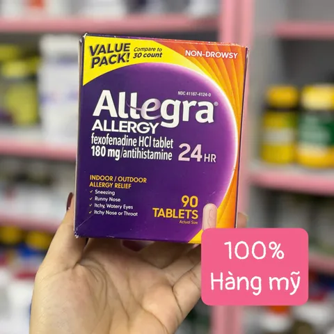 Viên uống Allegra Allergy 24HR 180mg - Giảm ngứa, sổ mũi, chảy nước mắt, không gây buồn ngủ, hộp 90 viên chính hãng Mỹ
