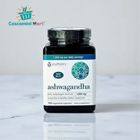 Viên uống Youtheory Ashwagandha 1000mg - Hỗ trợ giảm stress, cải thiện giấc ngủ, tăng cường sức khỏe - Hộp 180 viên Mỹ