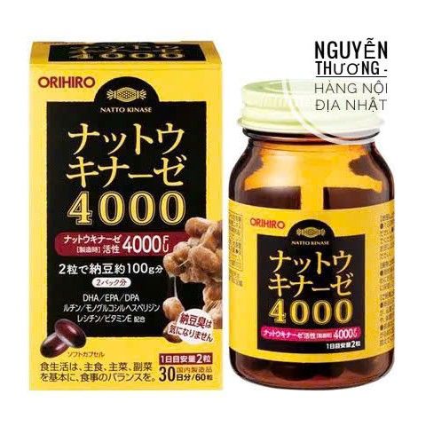 Viên Uống Nattokinase 4000FU Nhật Bản Hỗ Trợ Phòng Đột Quỵ Tai Biến - 60 Viên Chất Lượng Cao, Bảo Vệ Tim Mạch Tối Ưu
