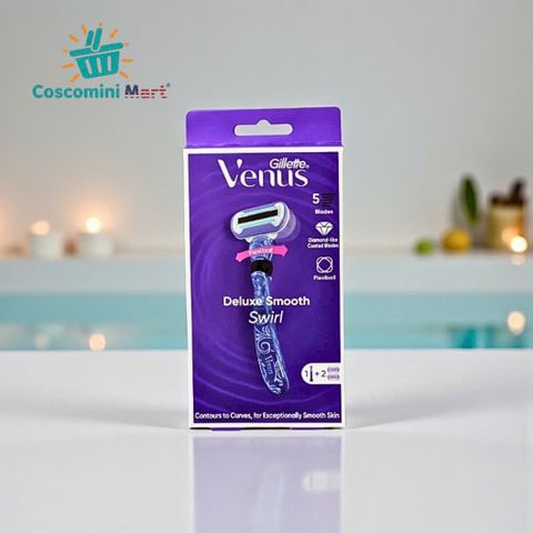 Dao cạo nữ Gillette Venus Deluxe Smooth Swirl 5 lưỡi + 2 đầu thay thế - Thiết kế mượt mà, cạo sạch, cho da mềm mại