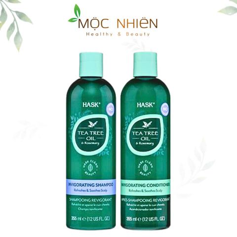 Combo Dầu Gội Xả Hask Tea Tree Oil & Rosemary 355ml - Phục Hồi Tóc Khô Hư Tổn, Dưỡng Ẩm, Làm Sạch Da Đầu