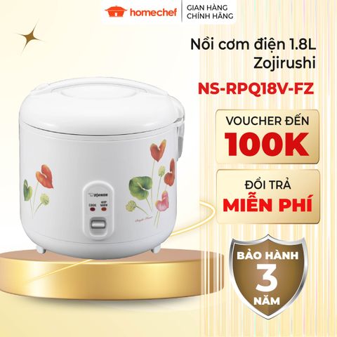 Nồi cơm điện Zojirushi 1.8L NS-RPQ18V-FZ - Công suất 485W, thiết kế nắp gài, tự động giữ ấm, phù hợp cho 4-6 người ăn, sản xuất tại Thái Lan
