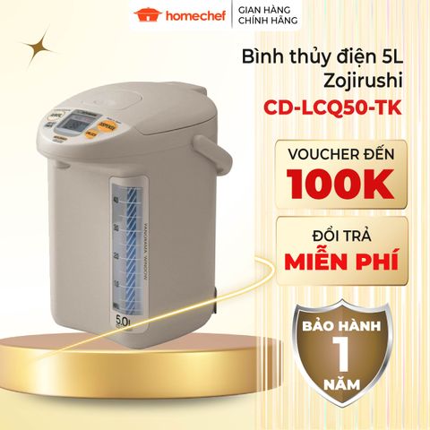 Bình thủy điện Zojirushi 5L CD-LCQ50-TK, 800W, Nhật Bản - Bơm điện thông minh, giữ nhiệt 98°C, hẹn giờ tiết kiệm điện, an toàn cho gia đình