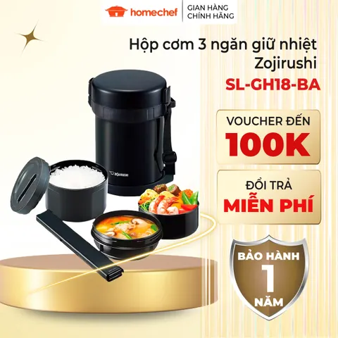 Hộp Cơm Giữ Nhiệt Zojirushi SL-GH18-BA 1.27L – Giữ Nóng Lên Đến 6 Tiếng, Thiết Kế 3 Ngăn Tiện Lợi