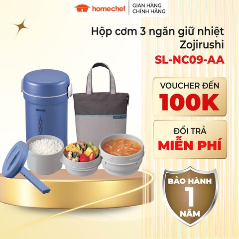 Hộp cơm giữ nhiệt 3 ngăn Zojirushi SL-NC09-AA 0.84L - Thép không gỉ, an toàn, tiện lợi cho văn phòng và dã ngoại, bảo hành 1 năm