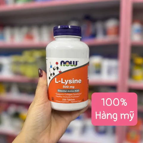 Now L-Lysine 500mg - Hỗ Trợ Tăng Đề Kháng, Tái Tạo Collagen & Giảm Mệt Mỏi - Thực Phẩm Chức Năng Hàng Mỹ An Toàn