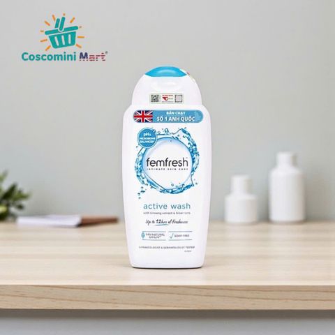 Dung dịch vệ sinh phụ nữ Femfresh Active Wash 250ml - Chuyên biệt cho hoạt động nhiều, tươi mát khỏe mạnh, nhập khẩu Anh