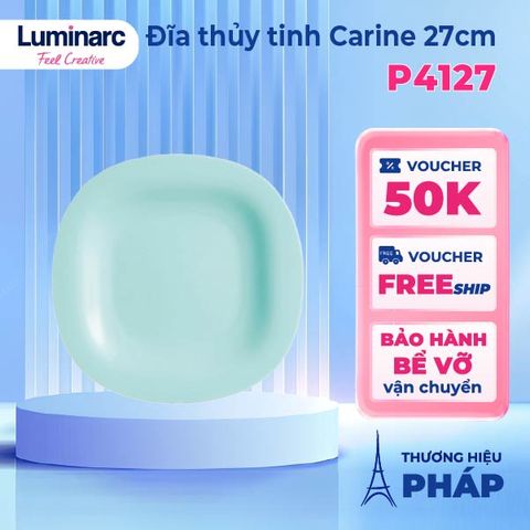 Đĩa Nông Lòng Luminarc Carine Thủy Tinh Xanh Ngọc 27cm - Hàng Chính Hãng, An Toàn Dùng Trong Máy Rửa Bát, Lò Vi Sóng