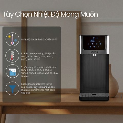Bình Thủy Điện Nóng Lạnh Steiger STG-888 - Công Nghệ Đun Nóng Tức Thì, 8 Nhiệt Độ, An Toàn Cho Trẻ Em, Tốc Độ 2200W