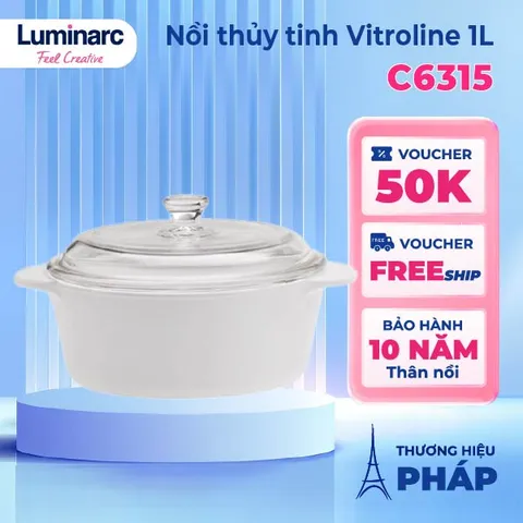 Nồi thủy tinh Luminarc Blooming C6315, dung tích 1L, dùng bếp ga, bếp hồng ngoại, sản xuất tại Pháp