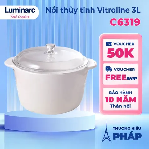 Nồi Thủy Tinh Luminarc 3L C6319 Bảo Hành 10 Năm - Sản Xuất Tại Pháp, Chịu Nhiệt Tốt, An Toàn Sức Khỏe, Hàng Chính Hãng