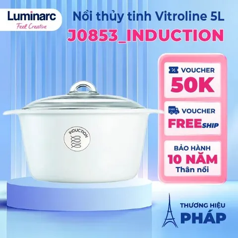 Nồi Thủy Tinh Luminarc Blooming 5L - Chịu Nhiệt Cao, An Toàn Sức Khỏe, Dùng Được Trên Bếp Từ, Xuất Xứ Pháp - Bảo Hành 10 Năm