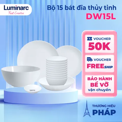 Bộ bát đĩa (tô, chén, dĩa) thủy tinh  Luminarc Diwali 15 chi tiết, chịu sốc nhiệt tốt - DW15L