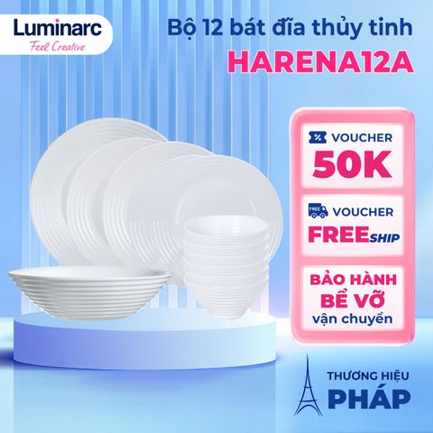 Bộ Bát Đĩa Thủy Tinh Luminarc Harena 12 Món - An Toàn Với Lò Vi Sóng, Bền Bỉ, Chống Xước - Quà Tặng Thực Dụng