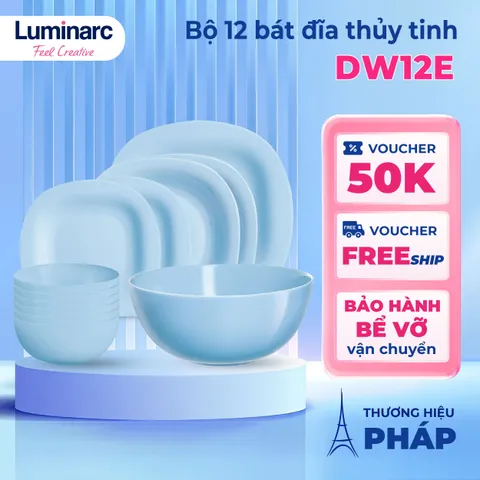 Bộ bát đĩa (tô,chén,dĩa) thủy tinh Luminarc Carine xanh dương 12 chi tiết DW 12E | Hàng chính hãng
