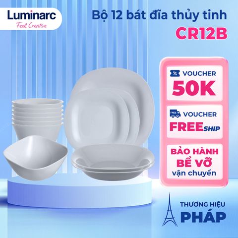 Bộ Bát Đĩa Thủy Tinh Chịu Nhiệt Luminarc Carine 12 Chi Tiết – Hàng Chính Hãng Pháp, An Toàn, Chống Xước, Thiết Kế Hiện Đại