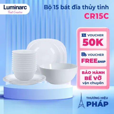 Bộ bát đĩa thủy tinh Luminarc Carine 15 món CR15C an toàn, cao cấp, không chì - Đồ gia dụng bếp hiện đại, sang trọng