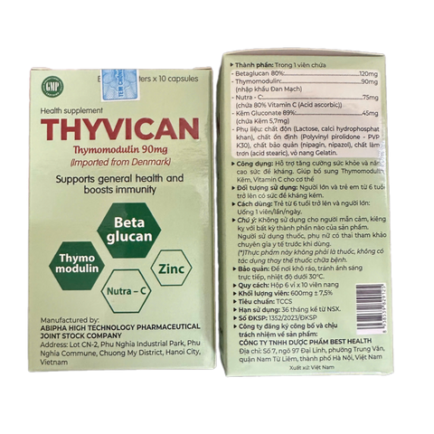 Viên Uống Thyvican Bổ Sung Thymomodulin, Kẽm, Vitamin C - Hỗ Trợ Tăng Cường Sức Đề Kháng Cho Cơ Thể - 60 Viên