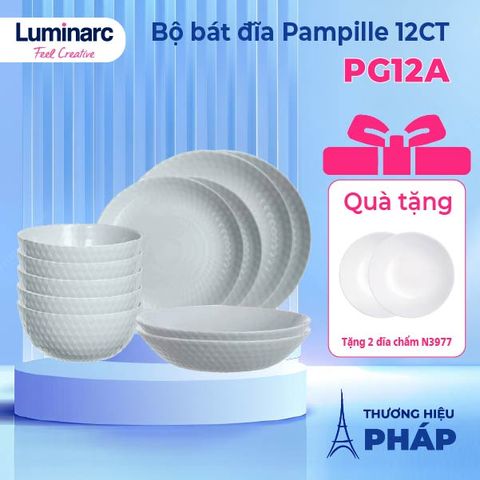 Bộ bát đĩa thủy tinh Luminarc Pampille 12 chi tiết PG12A - Chất liệu an toàn, cổ điển và hiện đại cho bếp nhà bạn