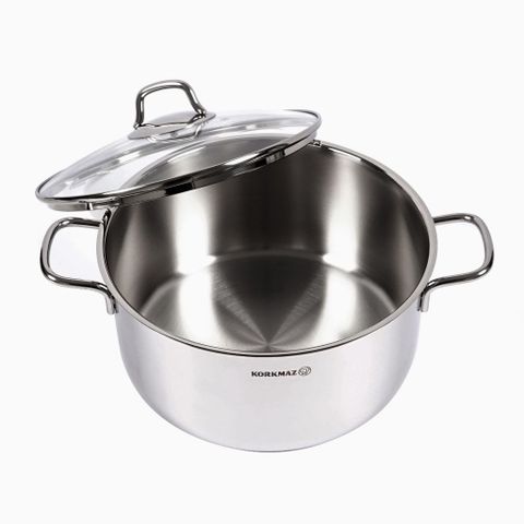 Nồi inox 18/10 Korkmaz Perla 1L 1.8L 2.3L - Nắp kính trong suốt, đáy 3 lớp, sản xuất tại Thổ Nhĩ Kỳ, bền bỉ, an toàn cho sức khỏe