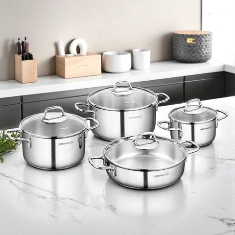 Nồi inox 18/10 Korkmaz Perla 1L 1.8L 2.3L - Nắp kính trong suốt, đáy 3 lớp, sản xuất tại Thổ Nhĩ Kỳ, bền bỉ, an toàn cho sức khỏe