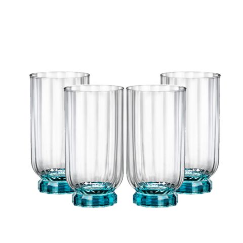 Bộ 4 ly thủy tinh cao cấp Florian 430ml Bormioli Rocco - Ly uống nước màu trắng và xanh sang trọng cho gia đình và tiệc tùng