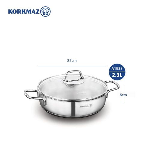 Nồi inox 18/10 Korkmaz Perla 2.3L - 3L - 3.6L, Thân Thấp Dùng Cho Bếp Từ - Sản Xuất Tại Thổ Nhĩ Kỳ