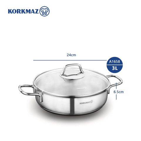 Nồi inox 18/10 Korkmaz Perla 2.3L - 3L - 3.6L, Thân Thấp Dùng Cho Bếp Từ - Sản Xuất Tại Thổ Nhĩ Kỳ