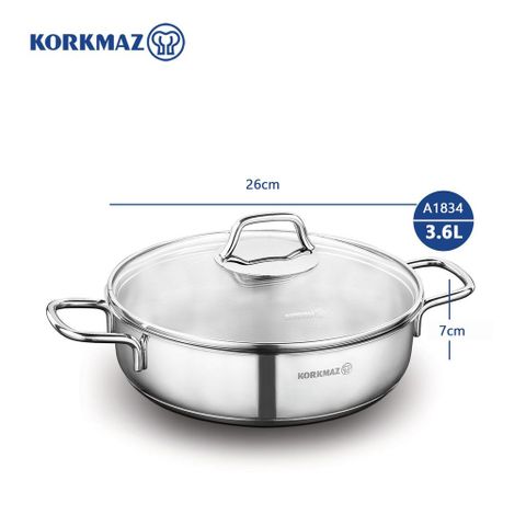 Nồi inox 18/10 Korkmaz Perla 2.3L - 3L - 3.6L, Thân Thấp Dùng Cho Bếp Từ - Sản Xuất Tại Thổ Nhĩ Kỳ