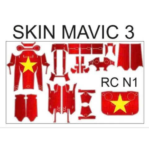 Tem Dán Skin Mavic 3 Đỏ Sao Vàng - Bộ Trang Trí Toàn Thân Chống Nước, Bền Bỉ và Sáng Bóng